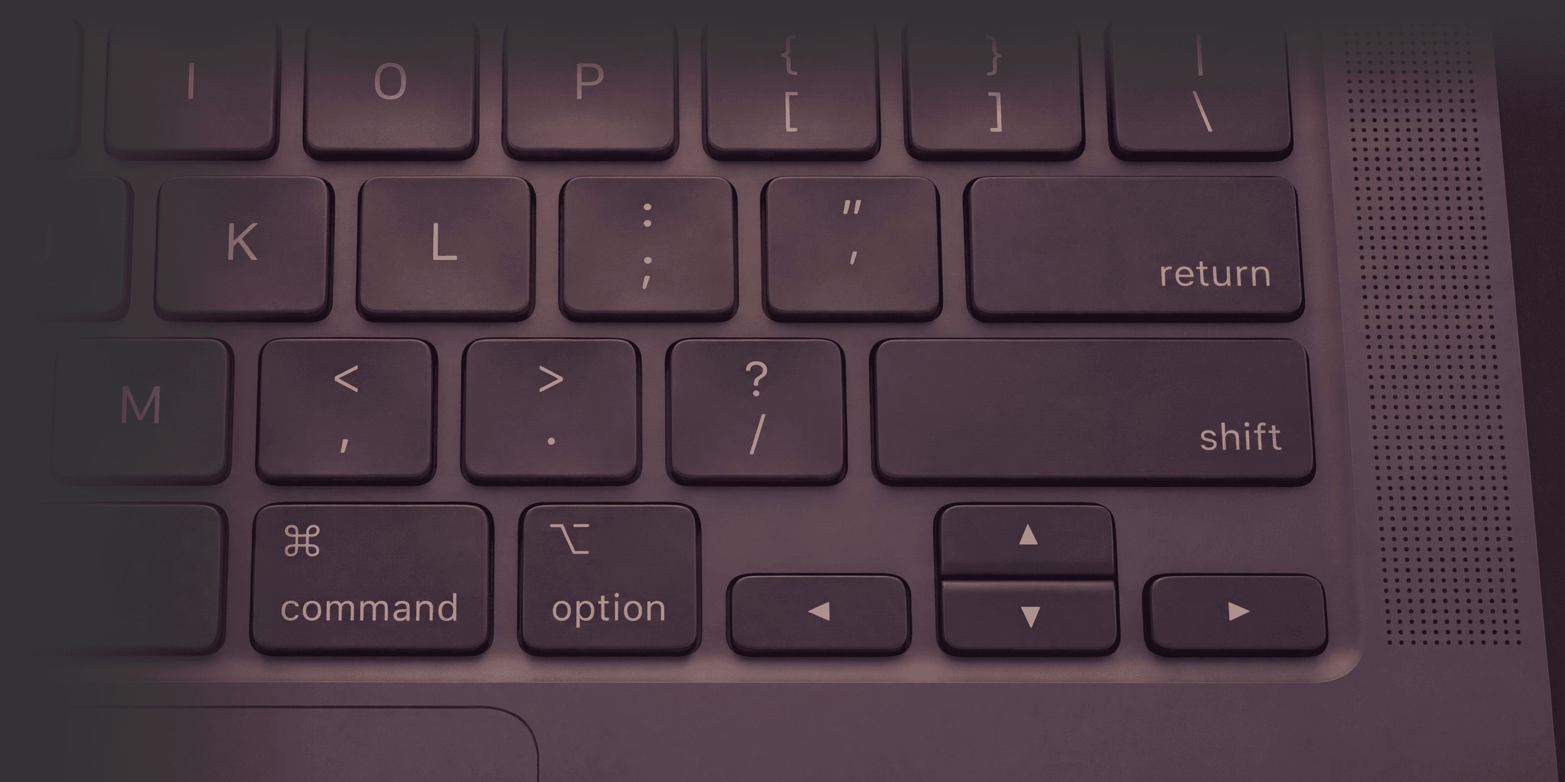 The right side of a Mac keyboard. The right Option key is the default SpokenKey hotkey.